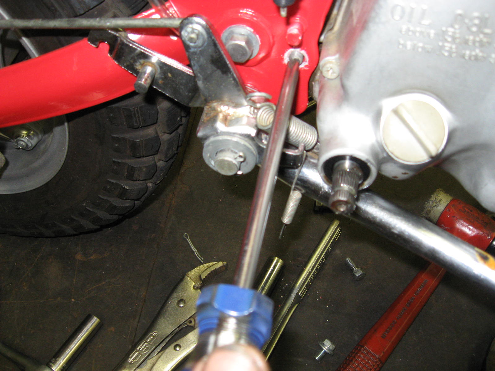 43 push lower engine mount bolt through engine